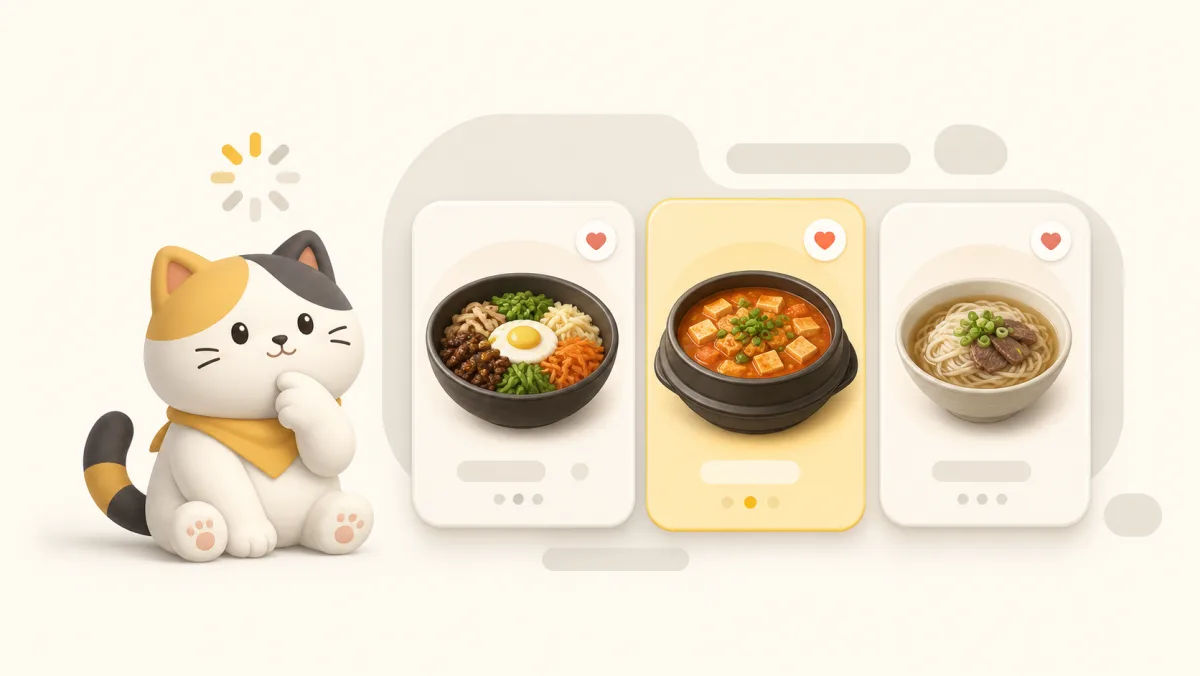 메뉴 추천 — 오늘 뭐 먹지? 4번 탭이면 끝